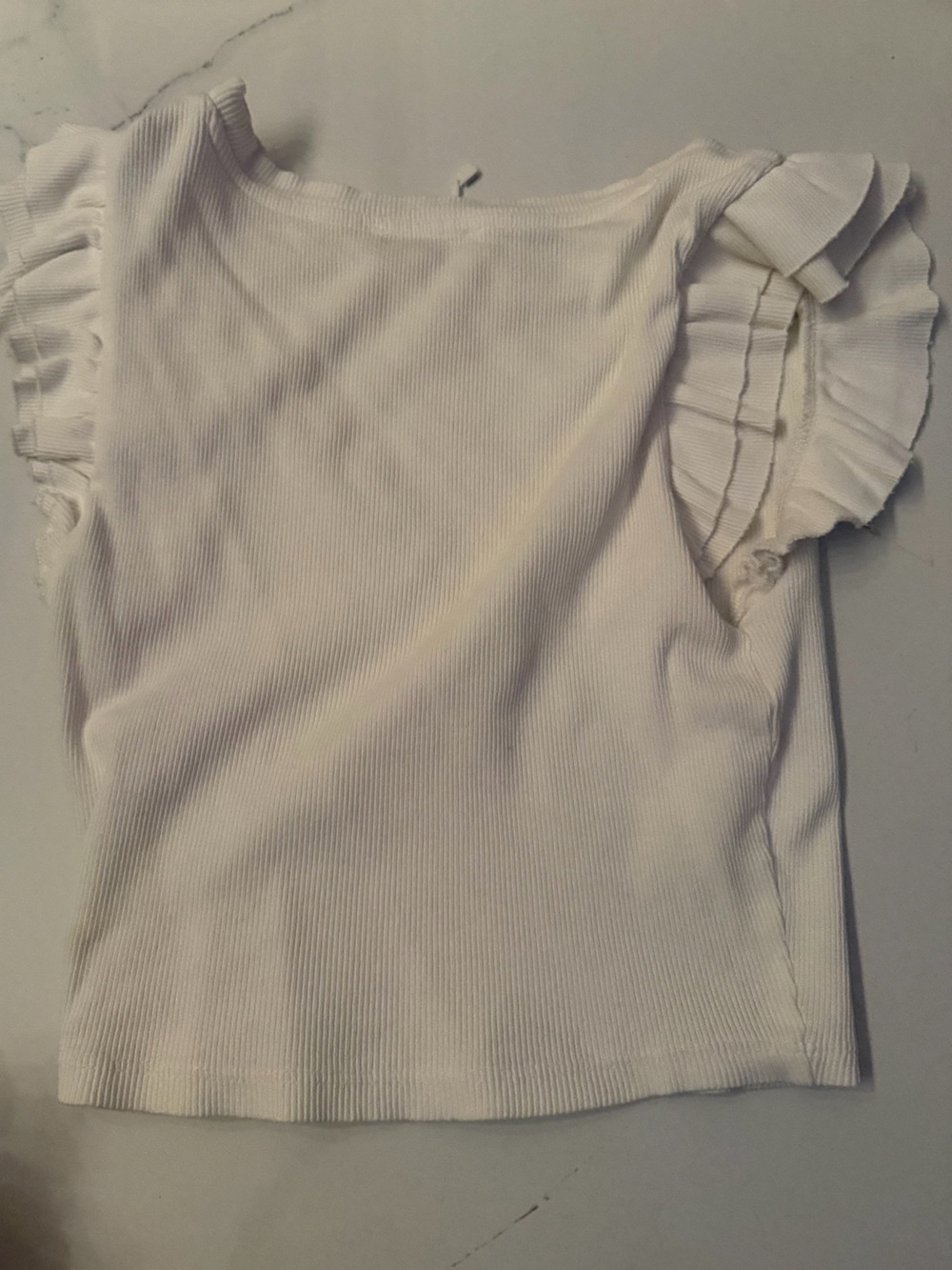 Zara Cream Ribbed Knit Top with Ruffle Trim - Picture 3 of 3